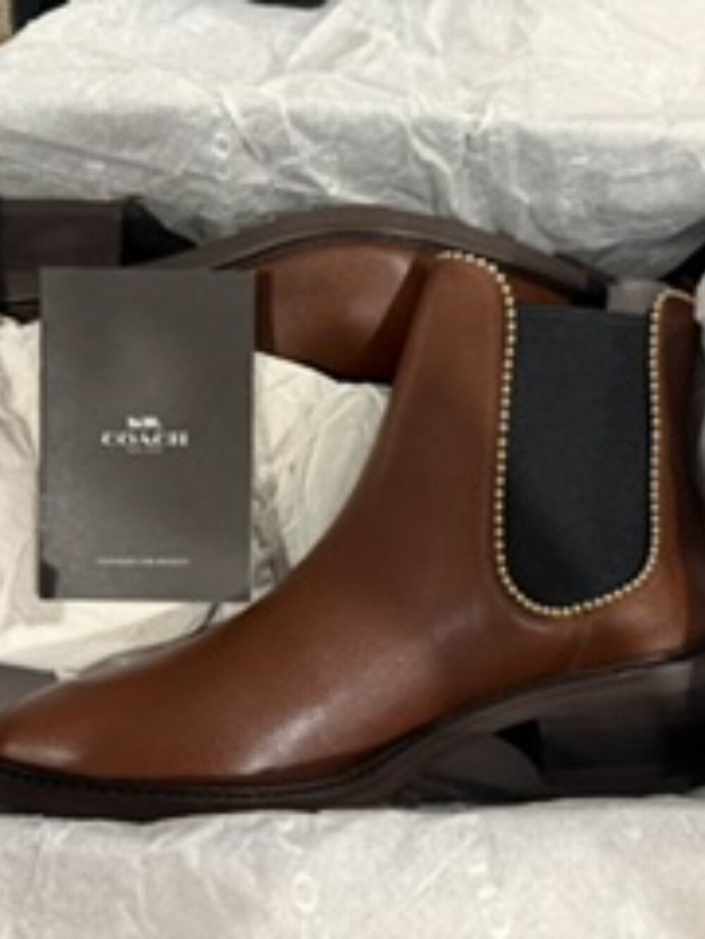 NEW Coach Bowery Leather Chelsea Boots – Walnut – Size 10B – Never Worn